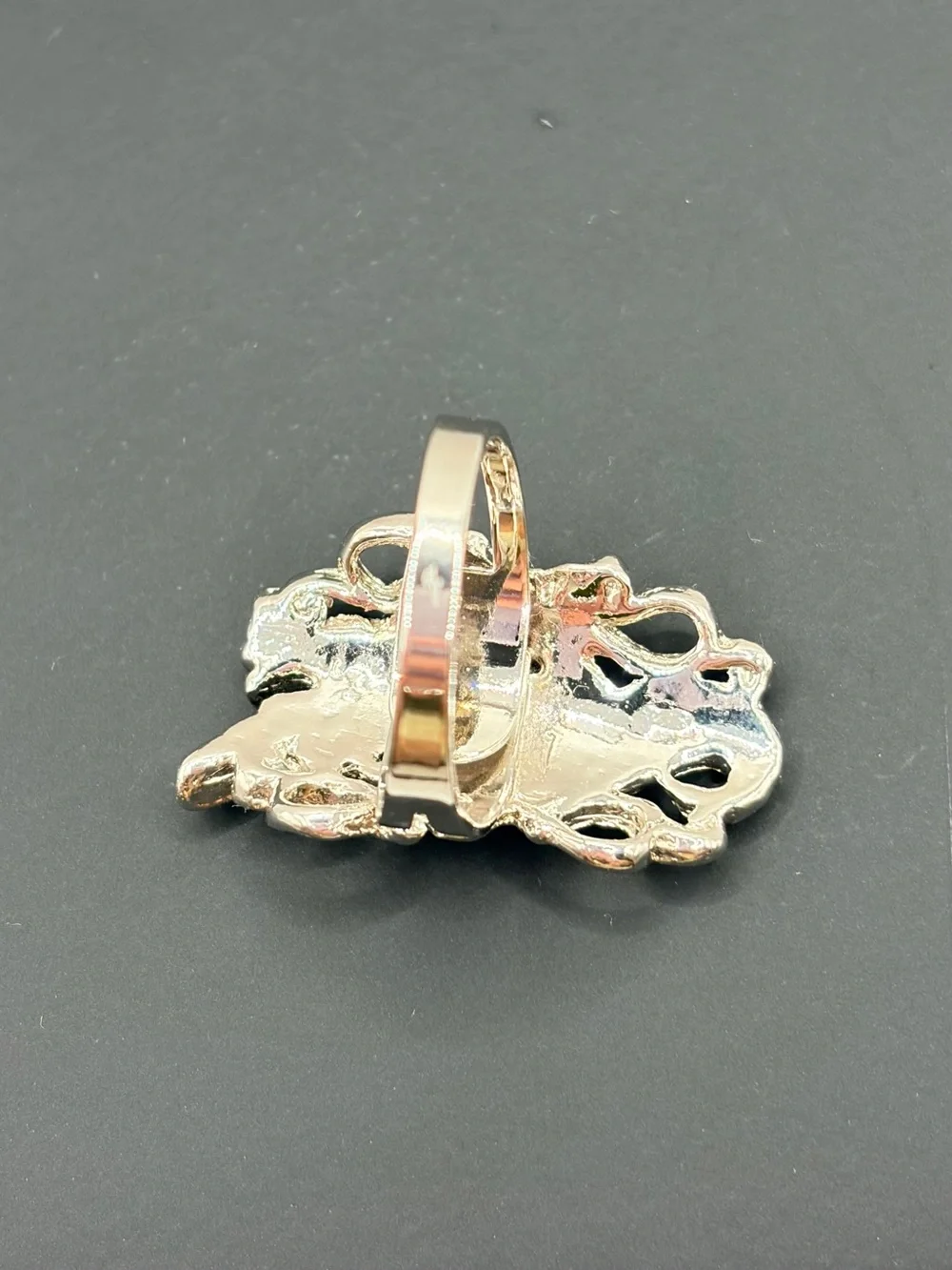 Tribal Silver Plated Statement Ring with Turquoise and Coral Accents
